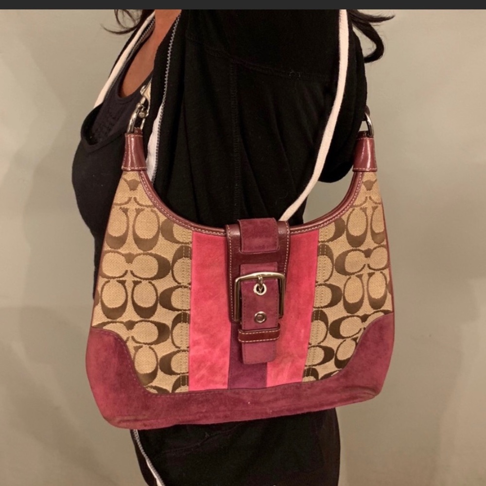 Coach tan purple and pink bag